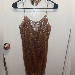 Lulu’s “Bring It” Rose gold sequin bodycon mini dress